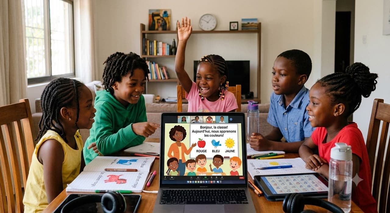 Children learning French together online