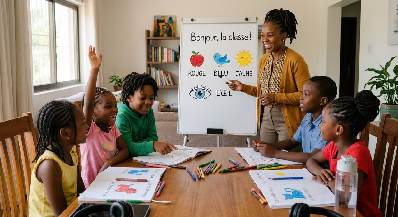 French teacher with young students